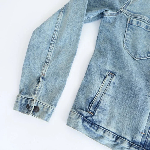 Gap Light Blue Button Up with Sherpa Collar Denim  Jean Jacket Coat XS - Picture 10 of 13